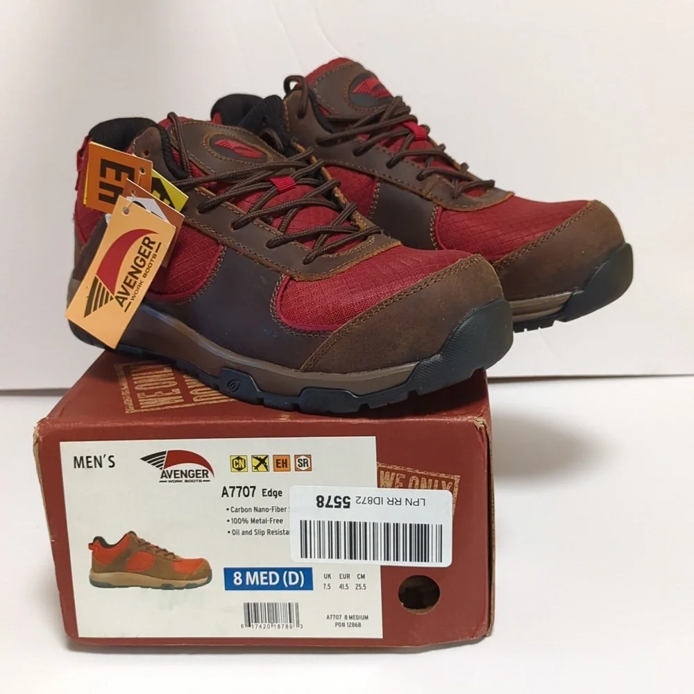 Mens Avenger Steel-toe Work Boots Edge CT Brown/Red size 8